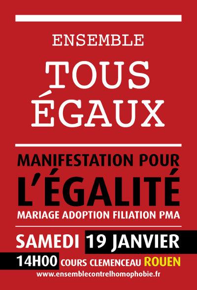 Rassemblement pour l'égalité à Rouen samedi 19 janvier